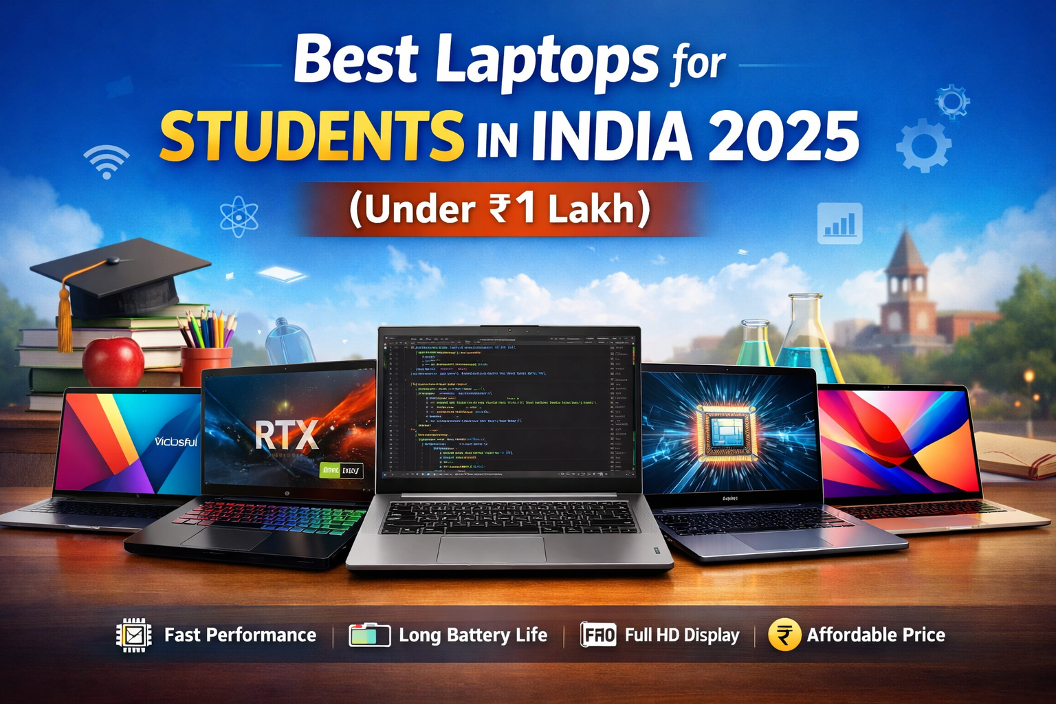 Best laptops for students in India 2025 under ₹1 lakh including Lenovo, ASUS, Dell, HP and MacBook options featured on chaotechh.com