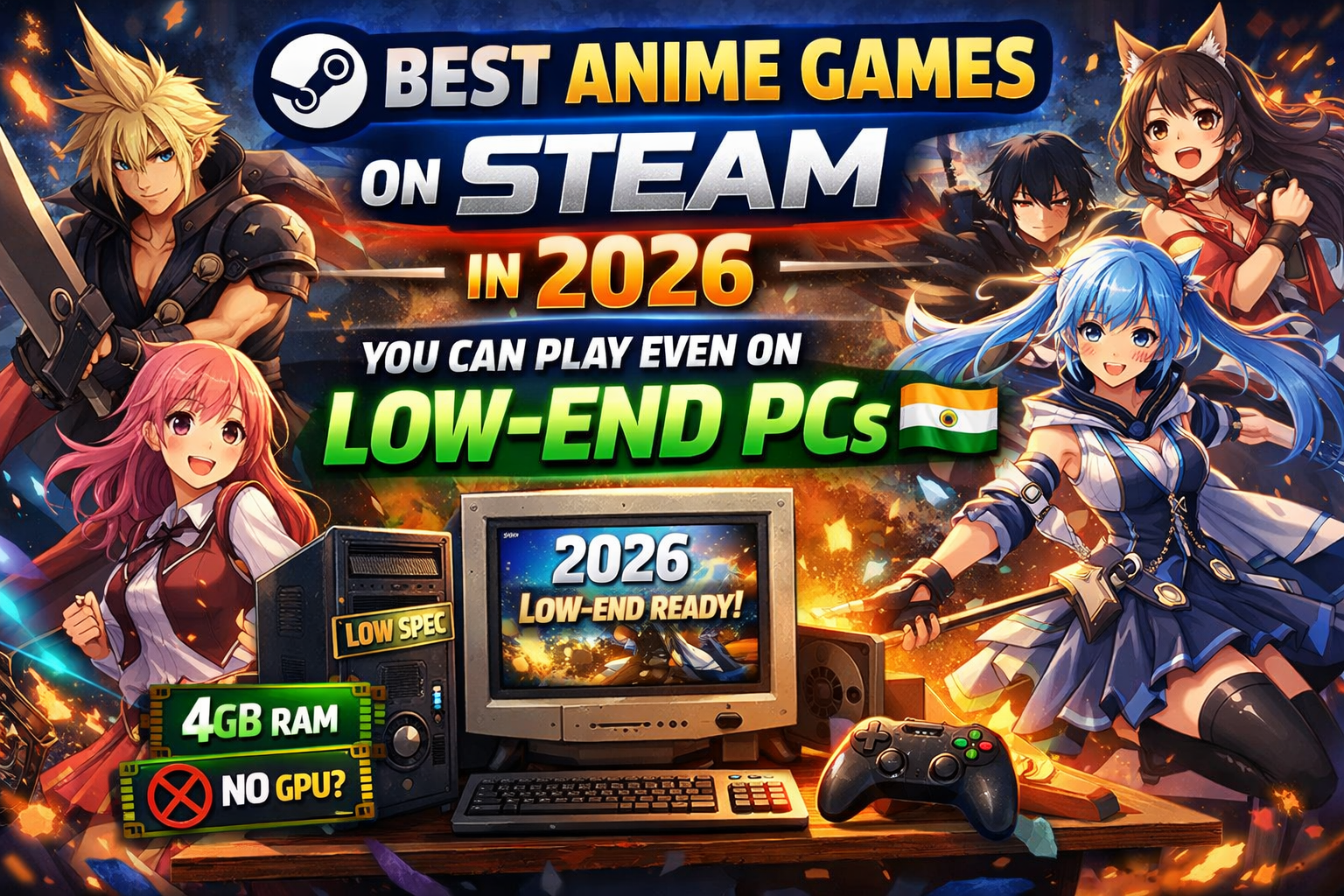 Best anime games on Steam 2026 for low end PC India 4GB RAM no GPU