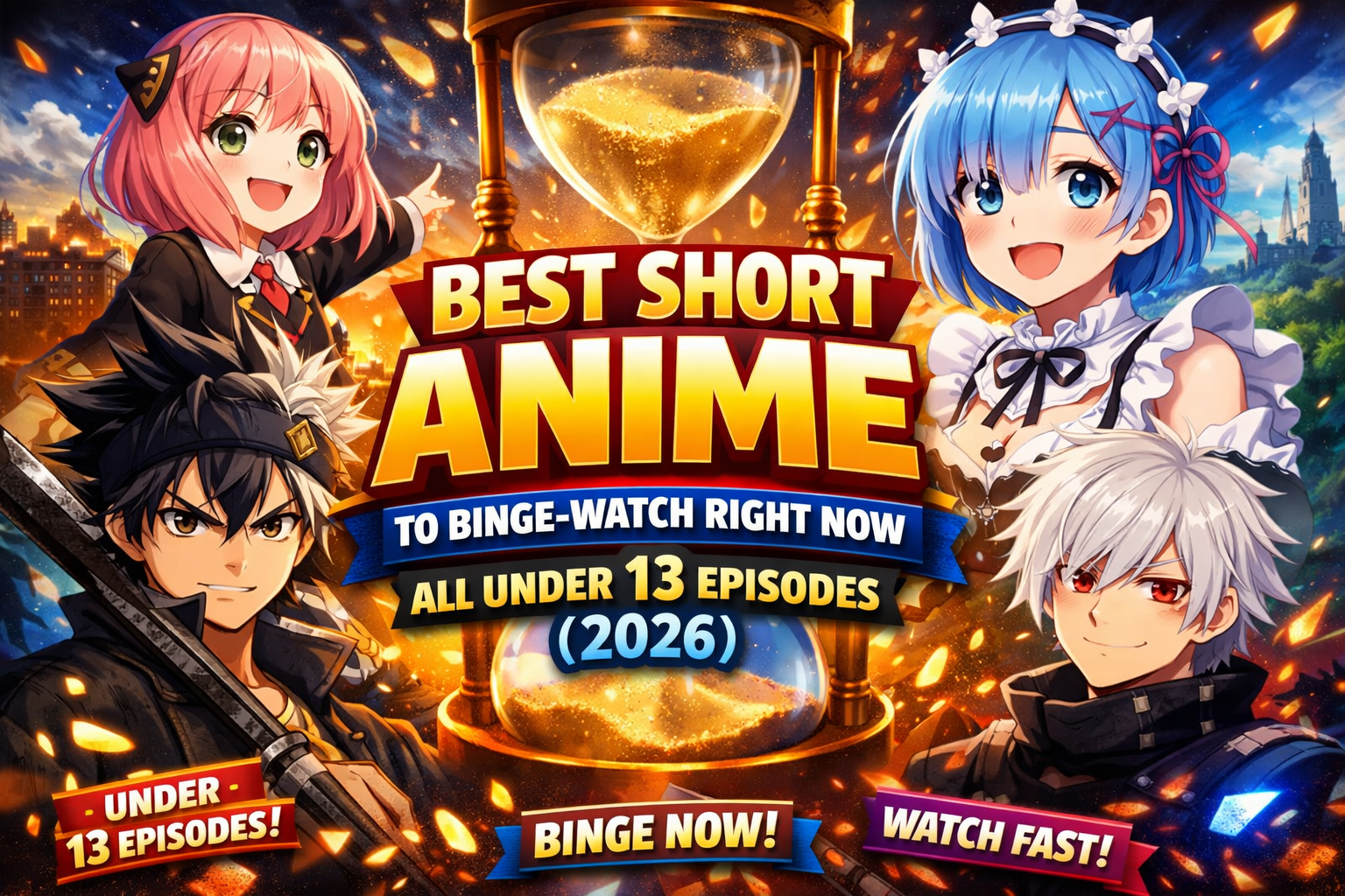 Best short anime series under 13 episodes to binge-watch in 2026 with popular anime characters and vibrant background